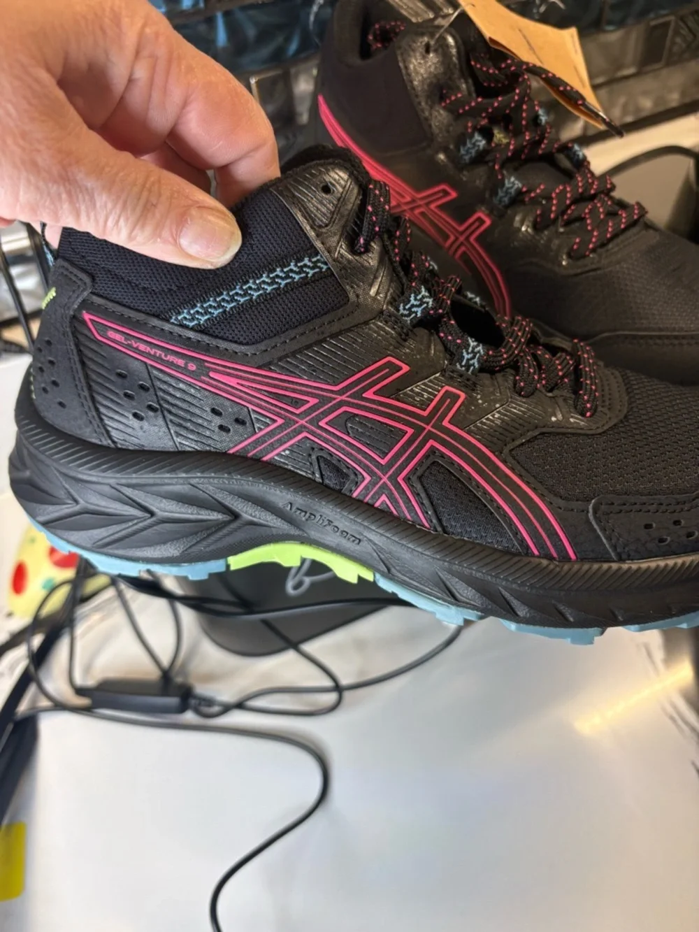 ASICS Black Sneakers with Pink and Light Blue Details